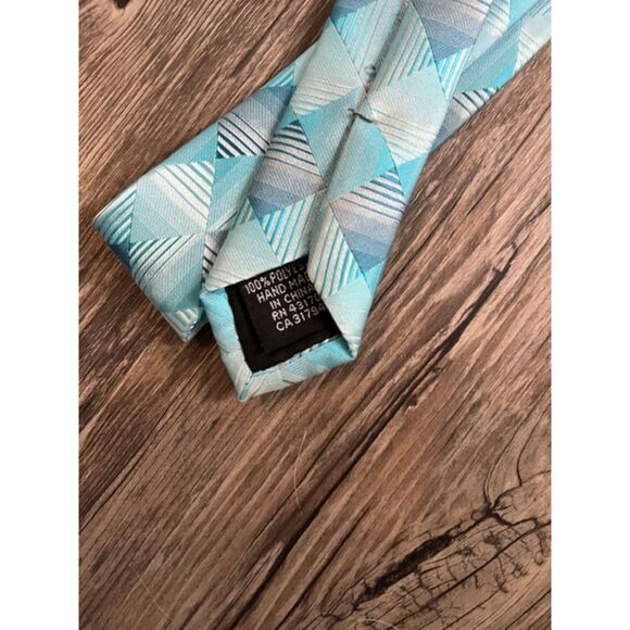 Light Blue Teal Pattern Printed Stafford Men's Tie - Picture 3 of 3